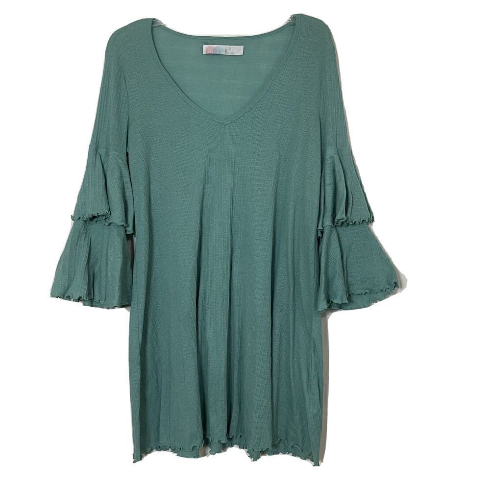 FREE PEOPLE FP Beach seashore green ruffle sleeve bounce mini dress size XS